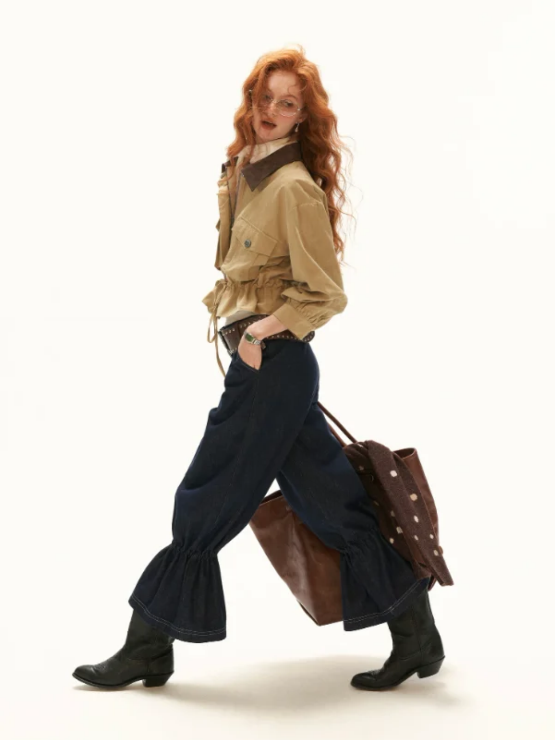 MAMC - Khaki Textured Snowflake-Fleece Utility Jacket with Faux Leather Collar