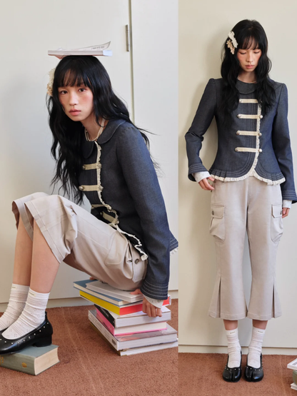 DAILY ARTIST - Deep Navy Doll-Collar Napoleon Denim Jacket