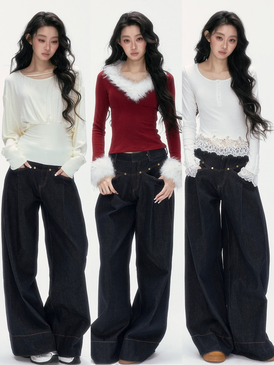 24olvides - Low-Rise Flare Jeans with Vintage Stud Details