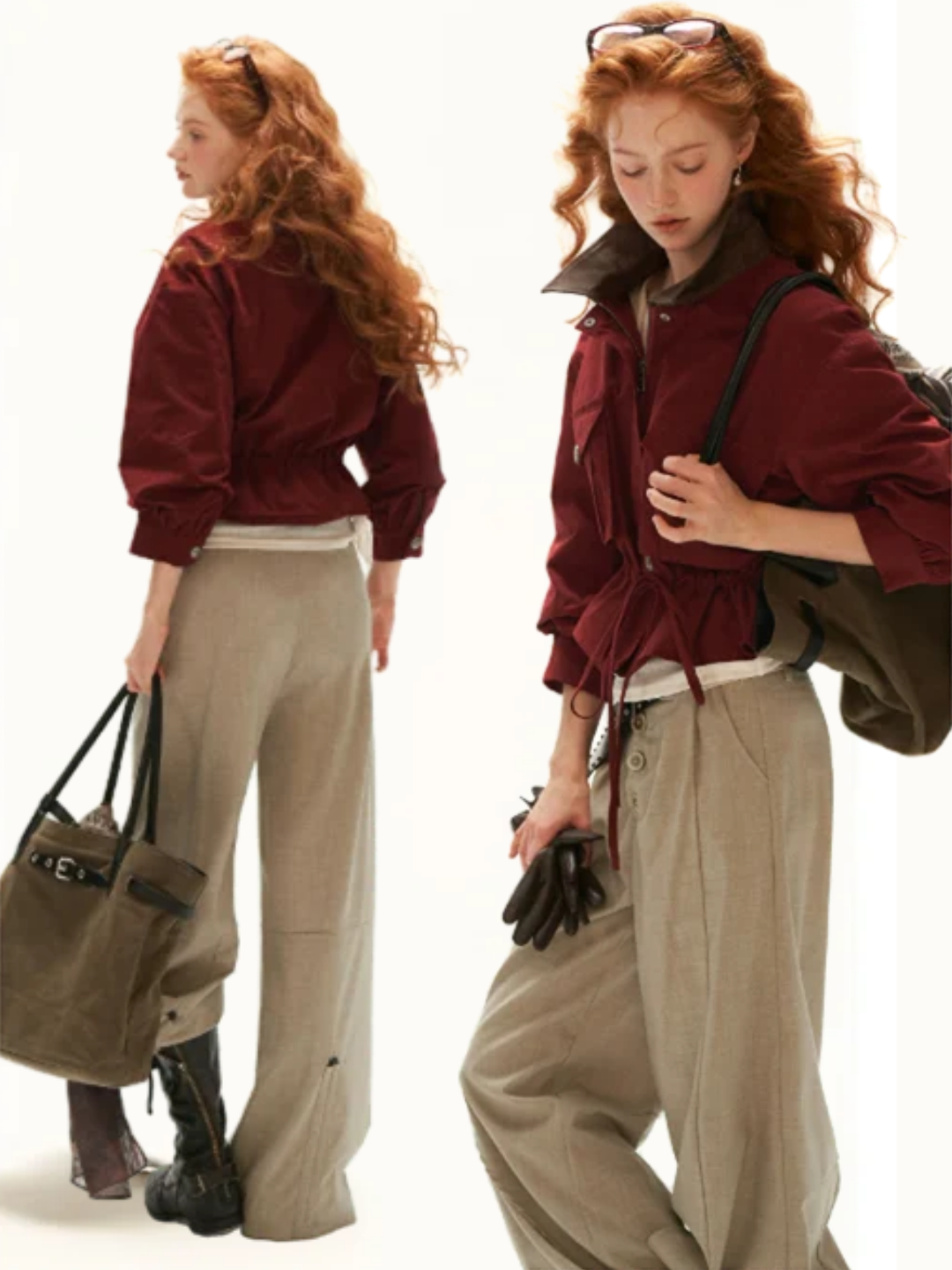 MAMC - Red Textured Snowflake-Fleece Utility Jacket with Faux Leather Collar