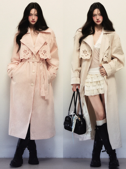 1P - Blossom Whisper Detachable Lace Trench Coat