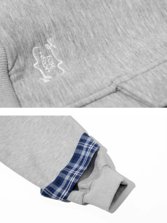 ASGONY - Plaid-Lined Oversized Hoodie Jacket (Gray)