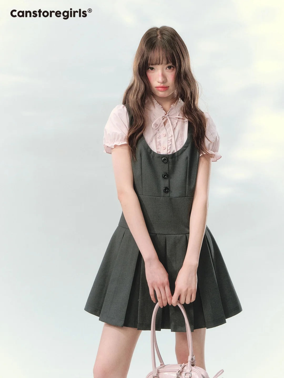“Sweet Grey Diary” Layered Academy Pleated Dress LL2026142