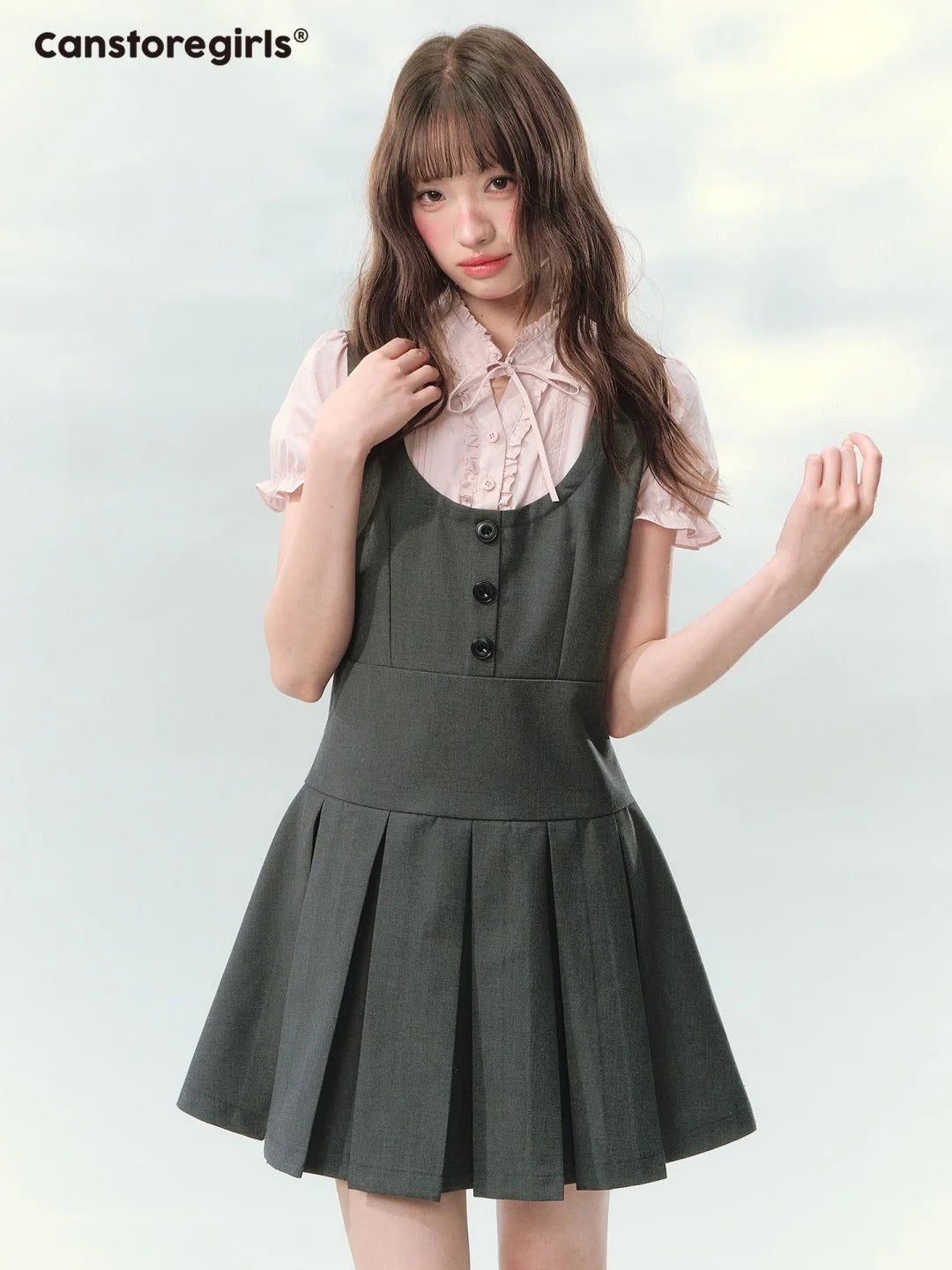 “Sweet Grey Diary” Layered Academy Pleated Dress LL2026142