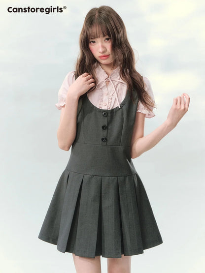 “Sweet Grey Diary” Layered Academy Pleated Dress LL2026142