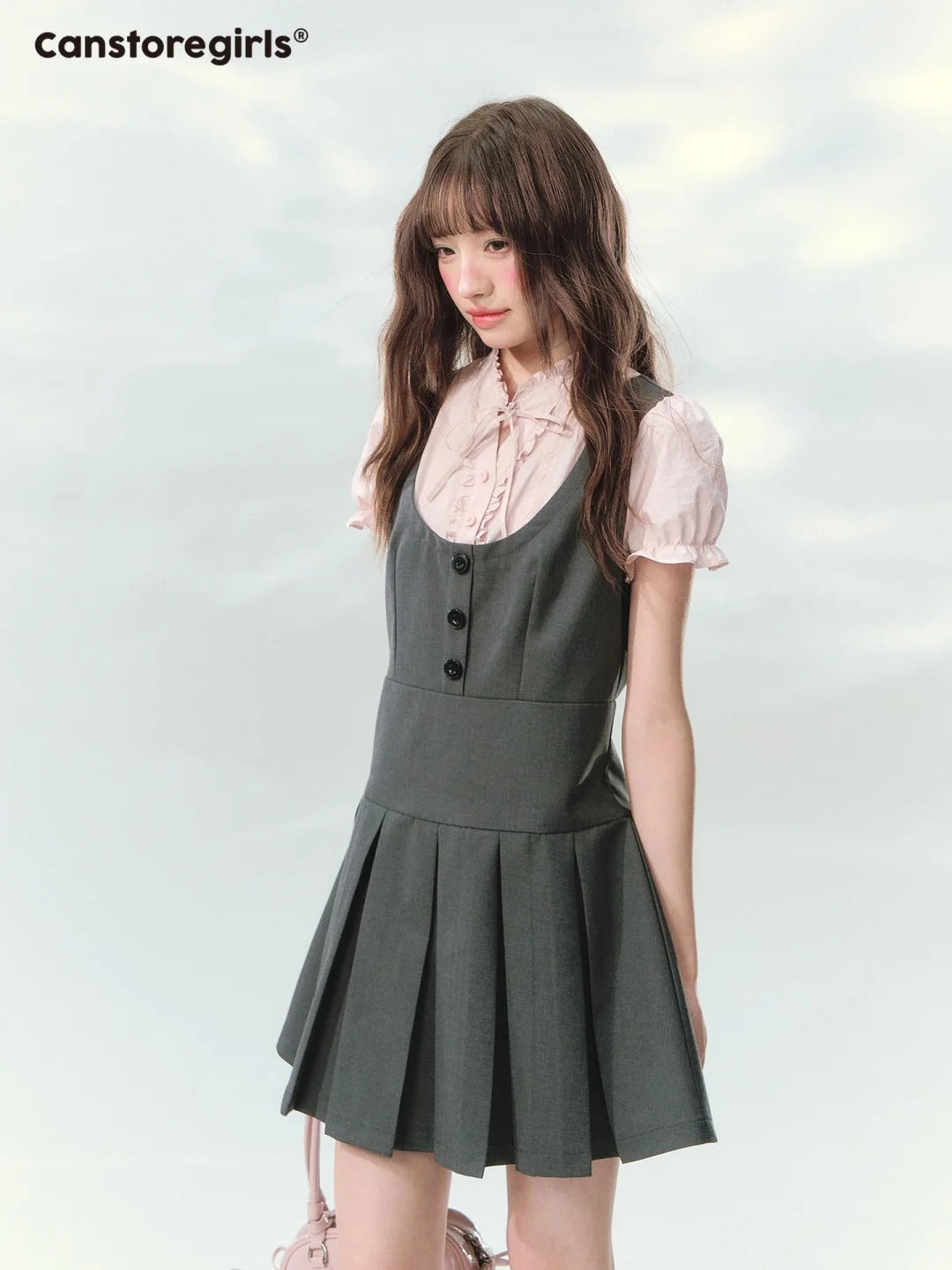 “Sweet Grey Diary” Layered Academy Pleated Dress LL2026142