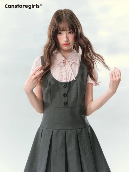 “Sweet Grey Diary” Layered Academy Pleated Dress LL2026142