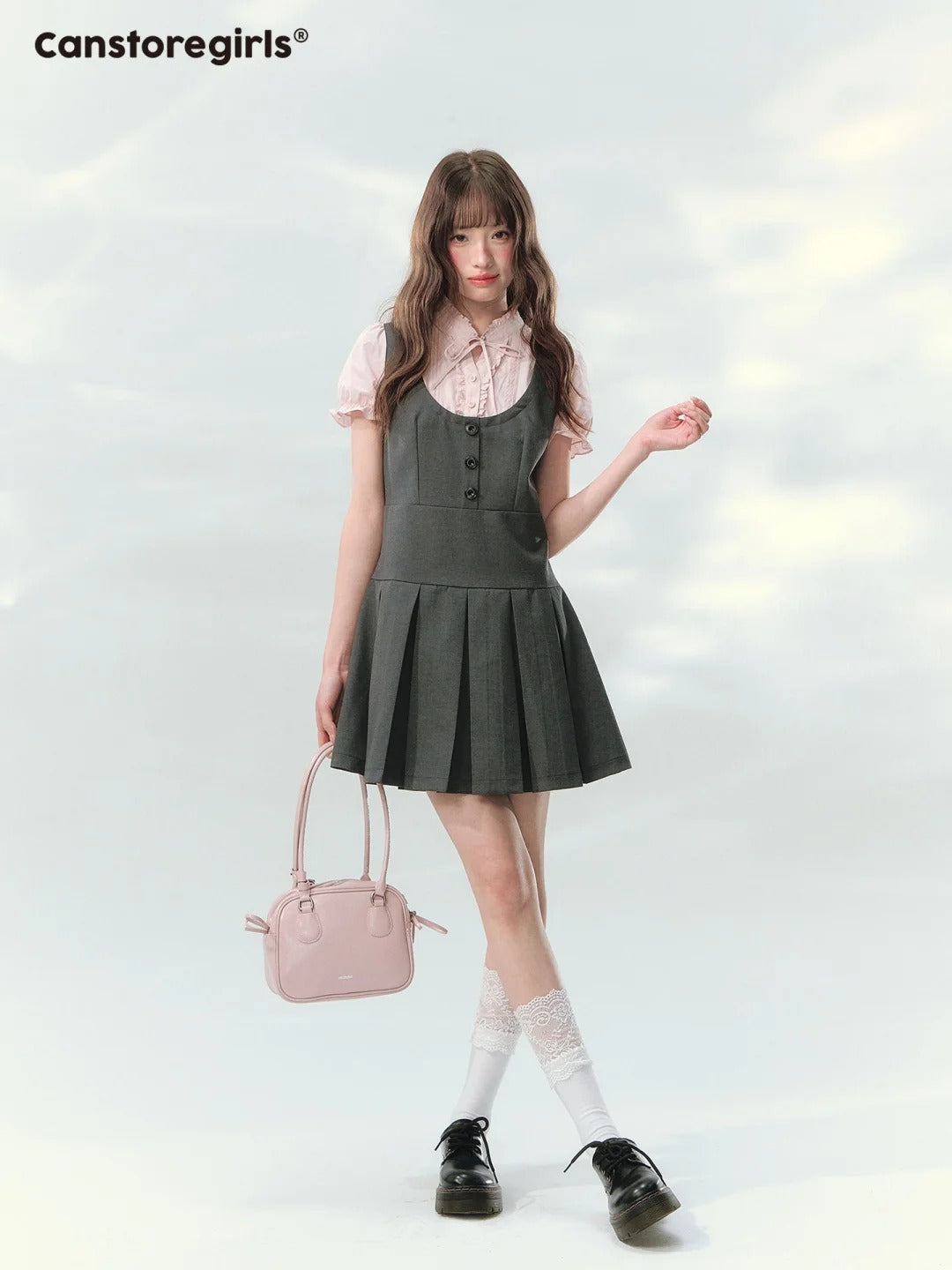 “Sweet Grey Diary” Layered Academy Pleated Dress LL2026142