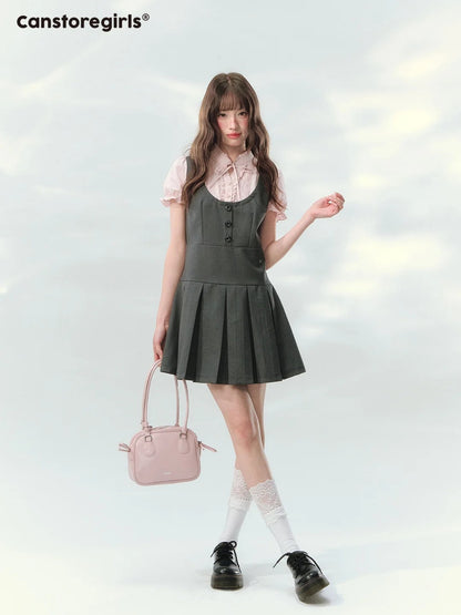 “Sweet Grey Diary” Layered Academy Pleated Dress LL2026142