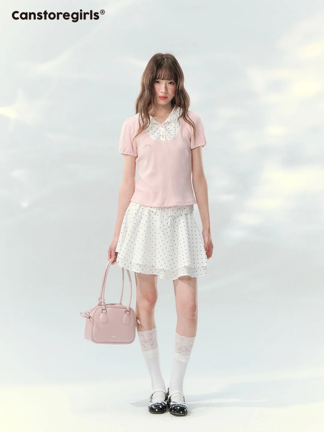 “Milk Candy Academy” Pink Polka Dot Collar Skirt Set LL2026148