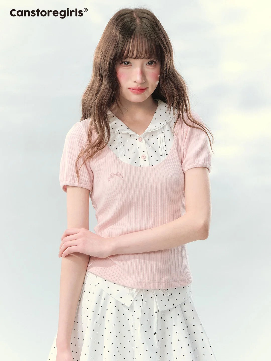 “Milk Candy Academy” Pink Polka Dot Collar Skirt Set LL2026148